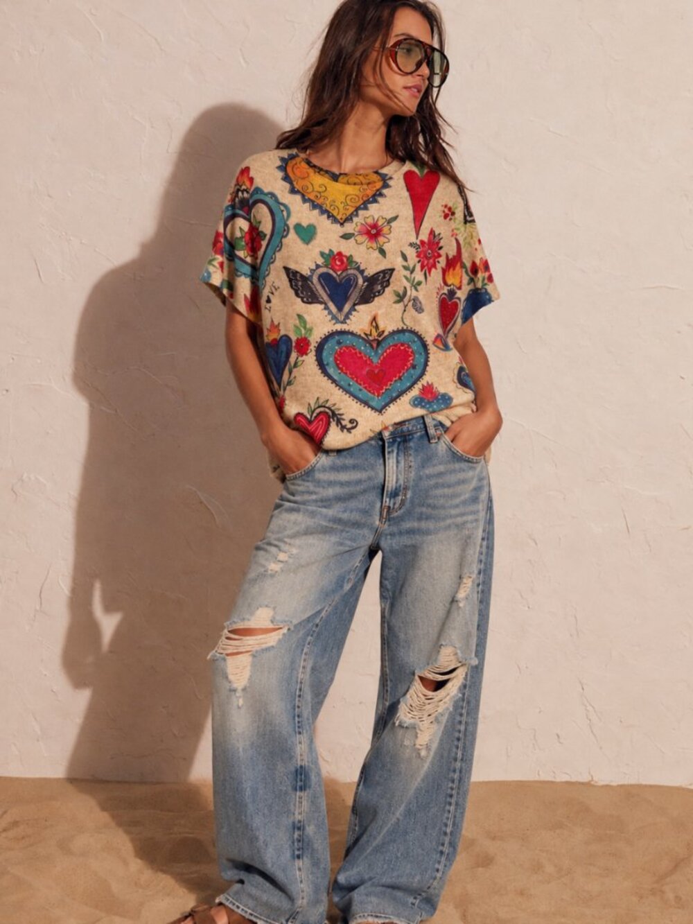 BOUTIQUE HIPPEE HARVEST PRINT SHORT SLEEVE SWEATER